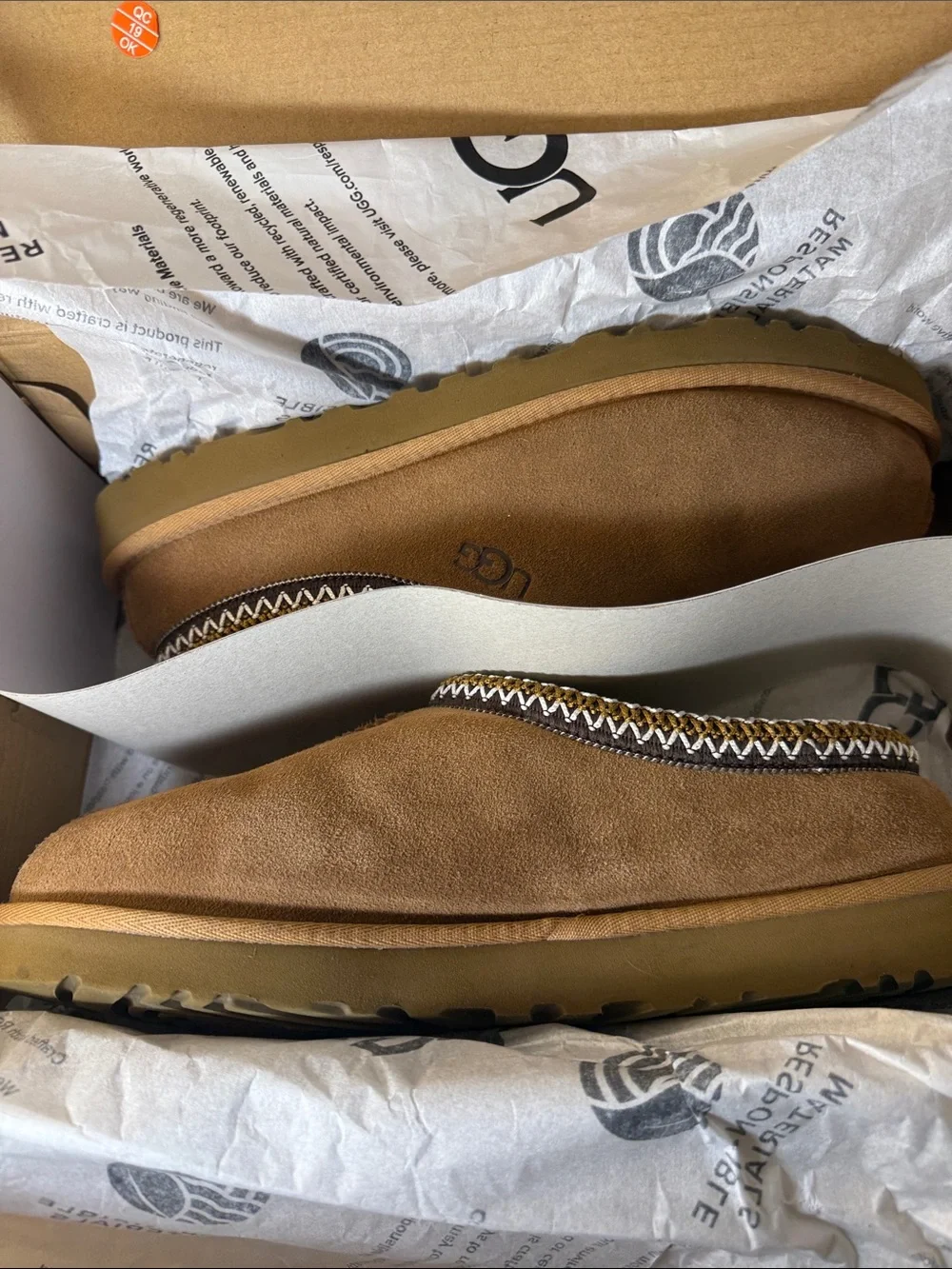UGG Men's Chestnut Suede Tasman Slippers - Size 10 (Like New)